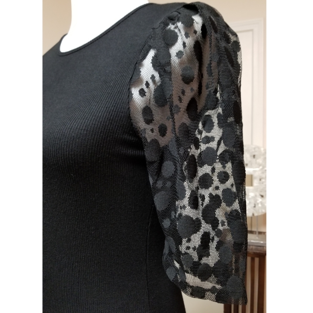 ๐๏ธโฌ๏ธ๐HOST PICK๐ Good Luck Gem Black Mesh Dot Sleeve Bodysuit - Picture 5 of 8
